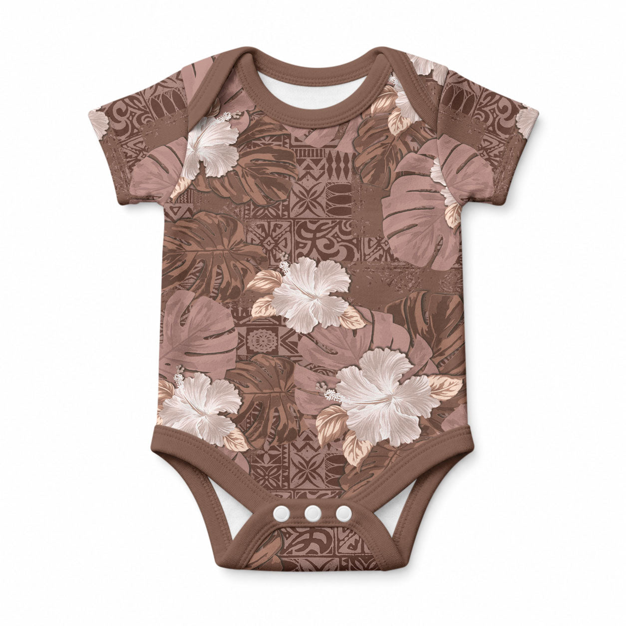Hawaii Baby Onesie Brown Polynesian Monstera Patterns