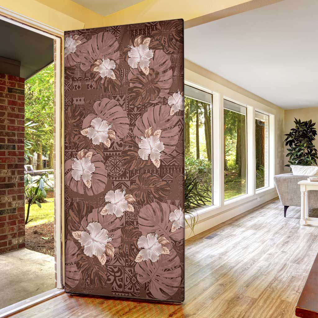 Hawaii Door Cover Brown Polynesian Monstera Patterns - Polynesian Pride