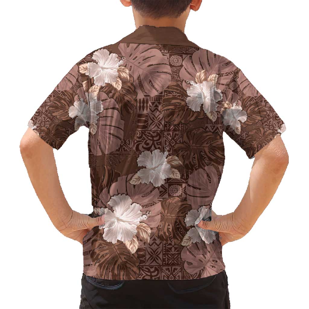 Hawaii Family Matching Long Sleeve Bodycon Dress and Hawaiian Shirt Brown Polynesian Monstera Patterns DT05 - Polynesian Pride
