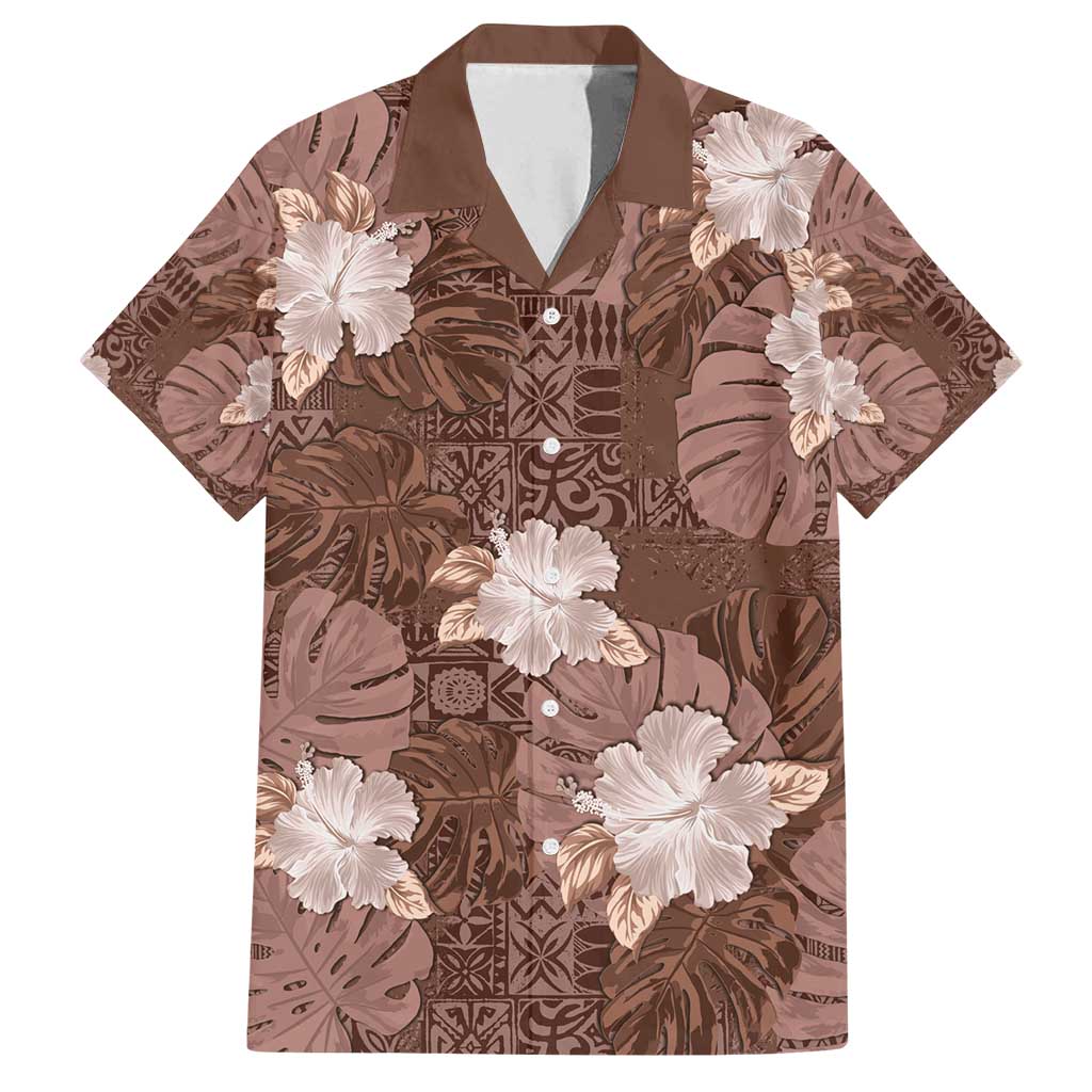 Hawaii Family Matching Long Sleeve Bodycon Dress and Hawaiian Shirt Brown Polynesian Monstera Patterns DT05 Dad's Shirt - Short Sleeve Brown - Polynesian Pride