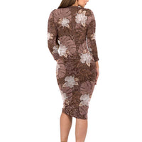 Hawaii Family Matching Long Sleeve Bodycon Dress and Hawaiian Shirt Brown Polynesian Monstera Patterns DT05 - Polynesian Pride