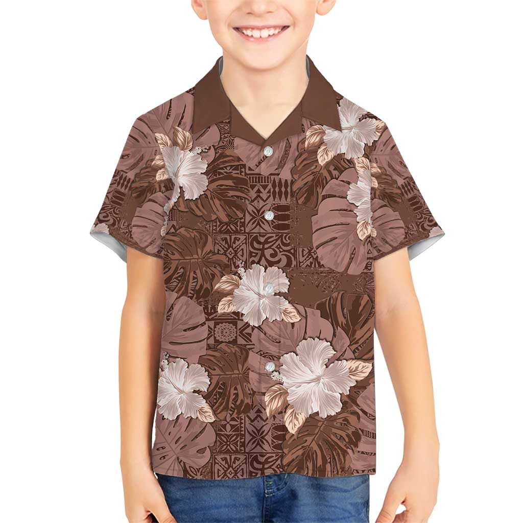 Hawaii Family Matching Long Sleeve Bodycon Dress and Hawaiian Shirt Brown Polynesian Monstera Patterns DT05 Son's Shirt Brown - Polynesian Pride