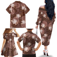 Hawaii Family Matching Off The Shoulder Long Sleeve Dress and Hawaiian Shirt Brown Polynesian Monstera Patterns DT05 - Polynesian Pride