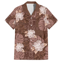 Hawaii Family Matching Off The Shoulder Long Sleeve Dress and Hawaiian Shirt Brown Polynesian Monstera Patterns DT05 Dad's Shirt - Short Sleeve Brown - Polynesian Pride