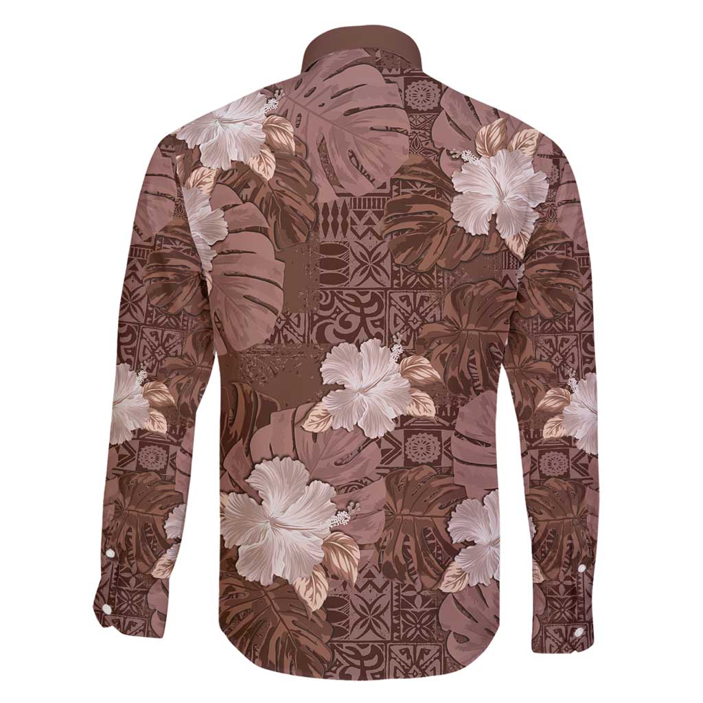 Hawaii Family Matching Off Shoulder Maxi Dress and Hawaiian Shirt Brown Polynesian Monstera Patterns - Polynesian Pride