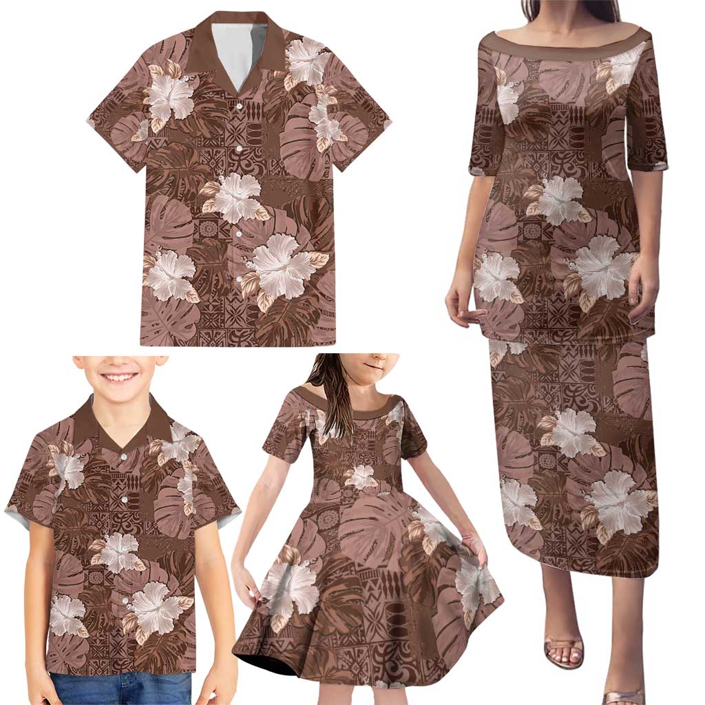 Hawaii Family Matching Puletasi and Hawaiian Shirt Brown Polynesian Monstera Patterns DT05 - Polynesian Pride