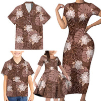 Hawaii Family Matching Short Sleeve Bodycon Dress and Hawaiian Shirt Brown Polynesian Monstera Patterns DT05 - Polynesian Pride