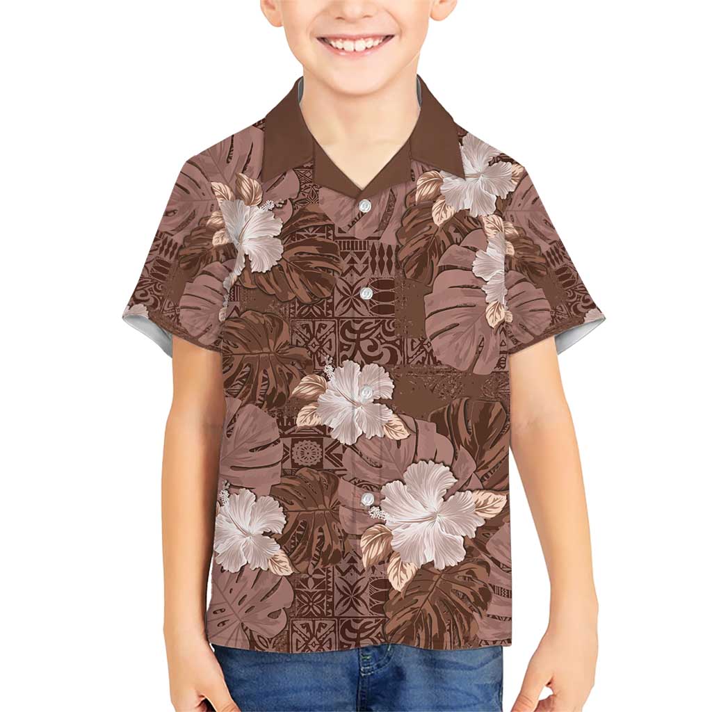 Hawaii Family Matching Short Sleeve Bodycon Dress and Hawaiian Shirt Brown Polynesian Monstera Patterns DT05 Son's Shirt Brown - Polynesian Pride