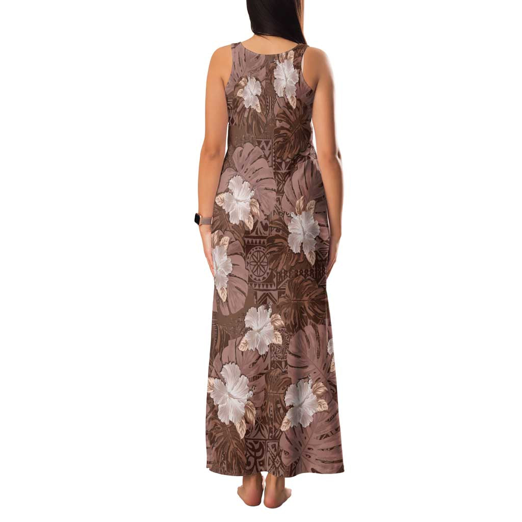 Hawaii Family Matching Tank Maxi Dress and Hawaiian Shirt Brown Polynesian Monstera Patterns - Polynesian Pride