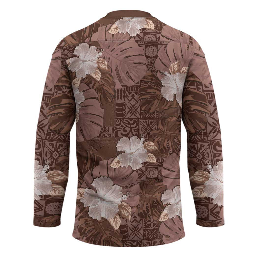 Hawaii Hockey Jersey Brown Polynesian Monstera Patterns - Polynesian Pride