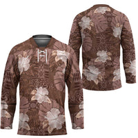 Hawaii Hockey Jersey Brown Polynesian Monstera Patterns - Polynesian Pride