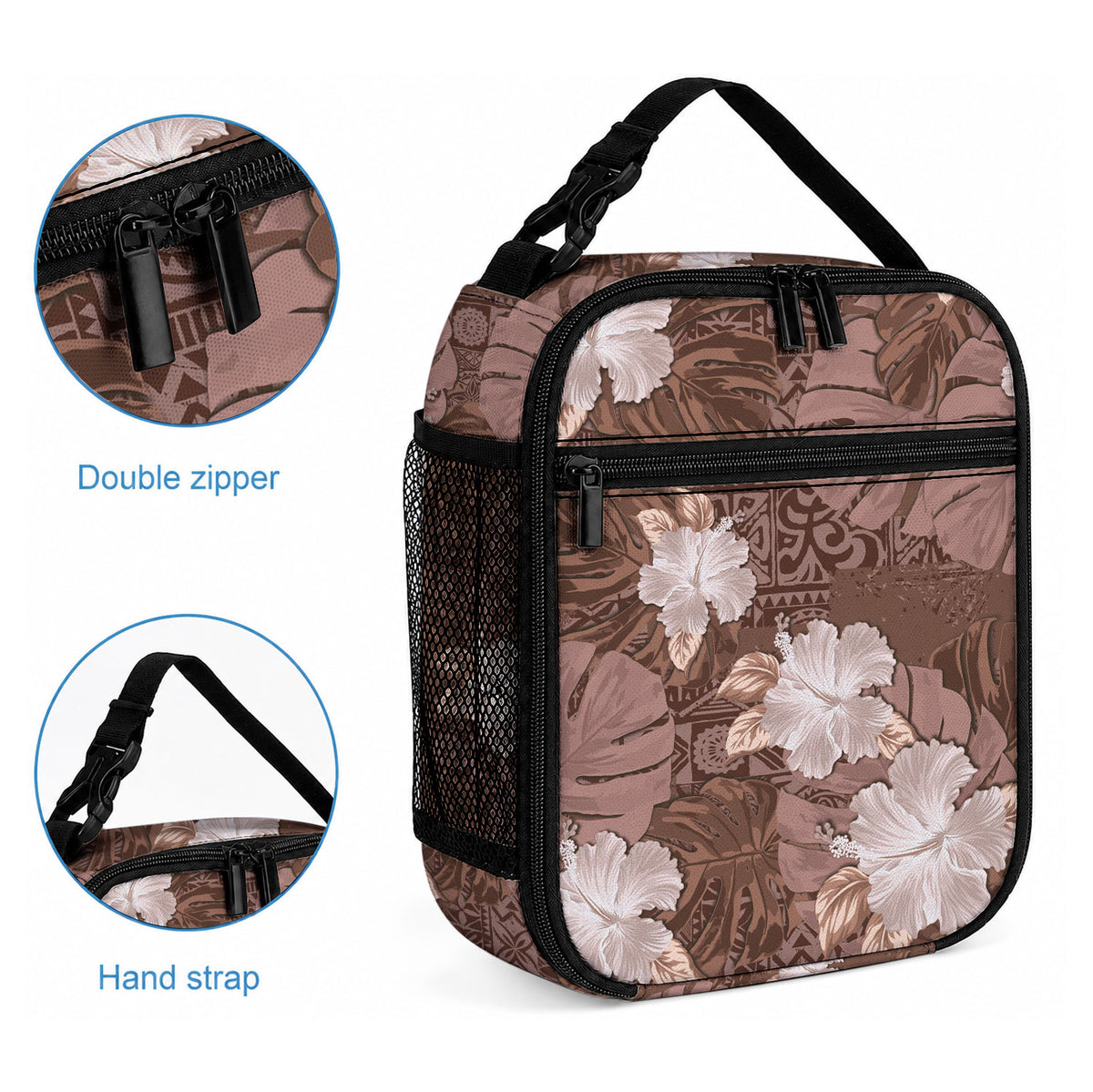 Hawaii Lunch Bag Brown Polynesian Monstera Patterns