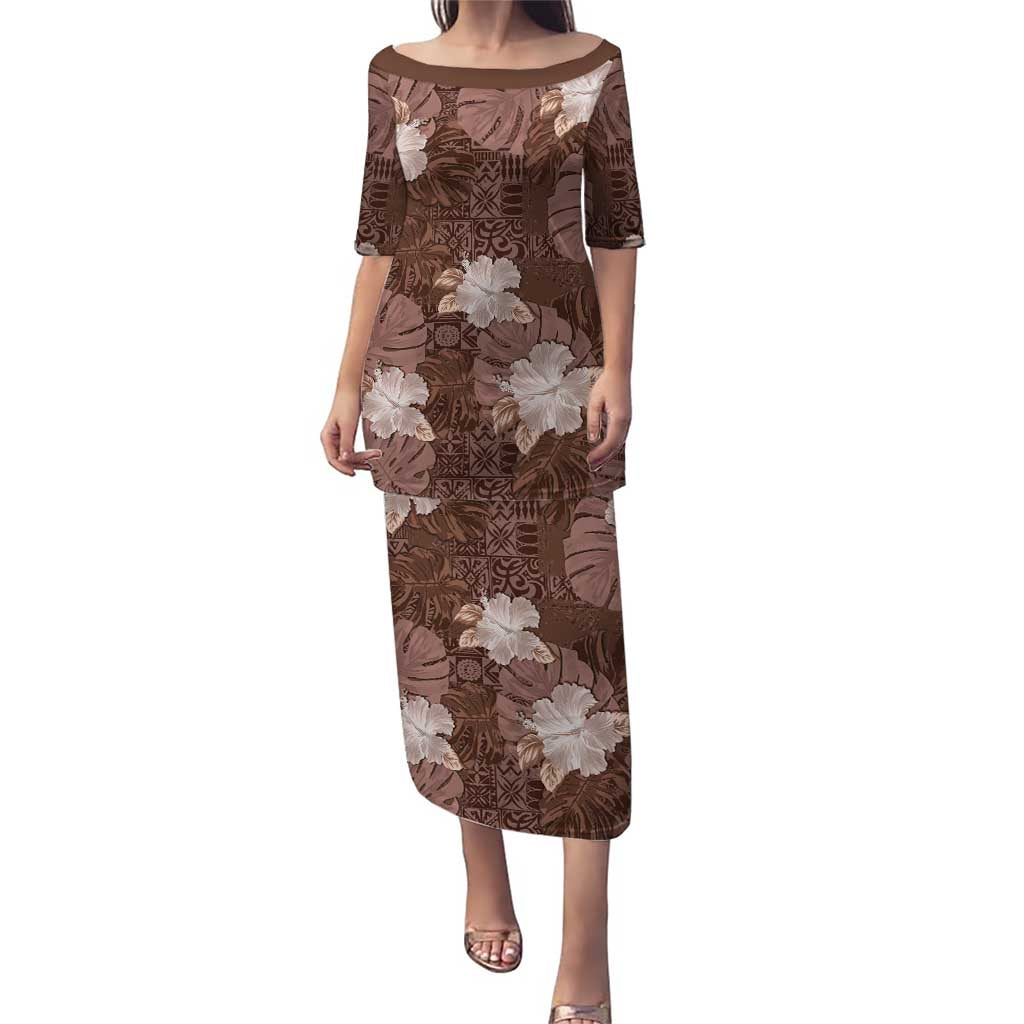 Hawaii Puletasi Brown Polynesian Monstera Patterns - Polynesian Pride