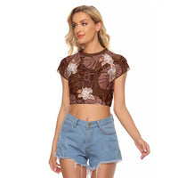 Hawaii Raglan Cropped T Shirt Brown Polynesian Monstera Patterns DT05 Female Brown - Polynesian Pride