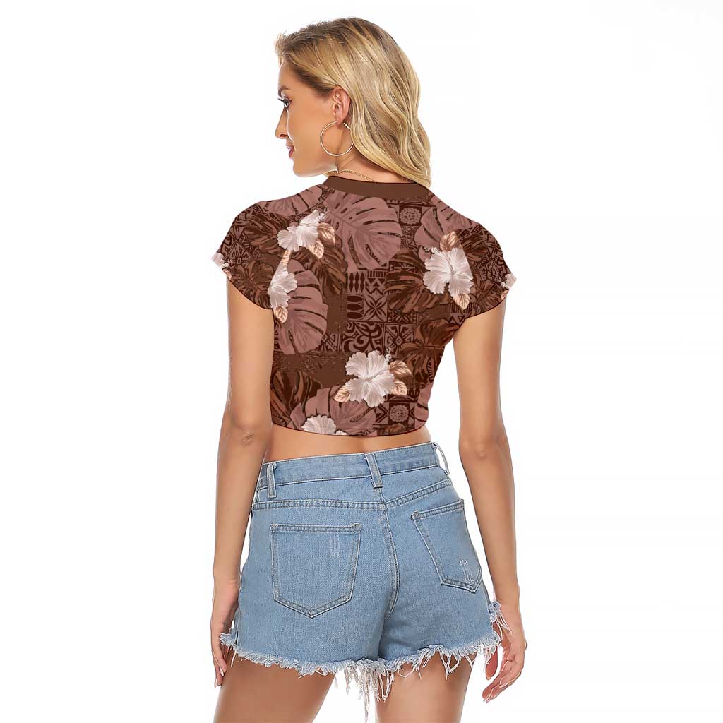 Hawaii Raglan Cropped T Shirt Brown Polynesian Monstera Patterns DT05 - Polynesian Pride