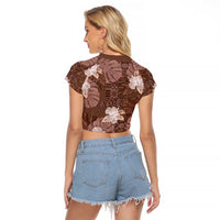 Hawaii Raglan Cropped T Shirt Brown Polynesian Monstera Patterns DT05 - Polynesian Pride