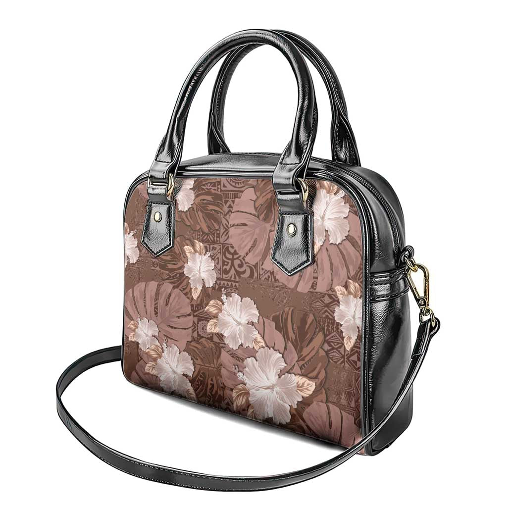 Hawaii Shoulder Handbag Brown Polynesian Monstera Patterns - Polynesian Pride