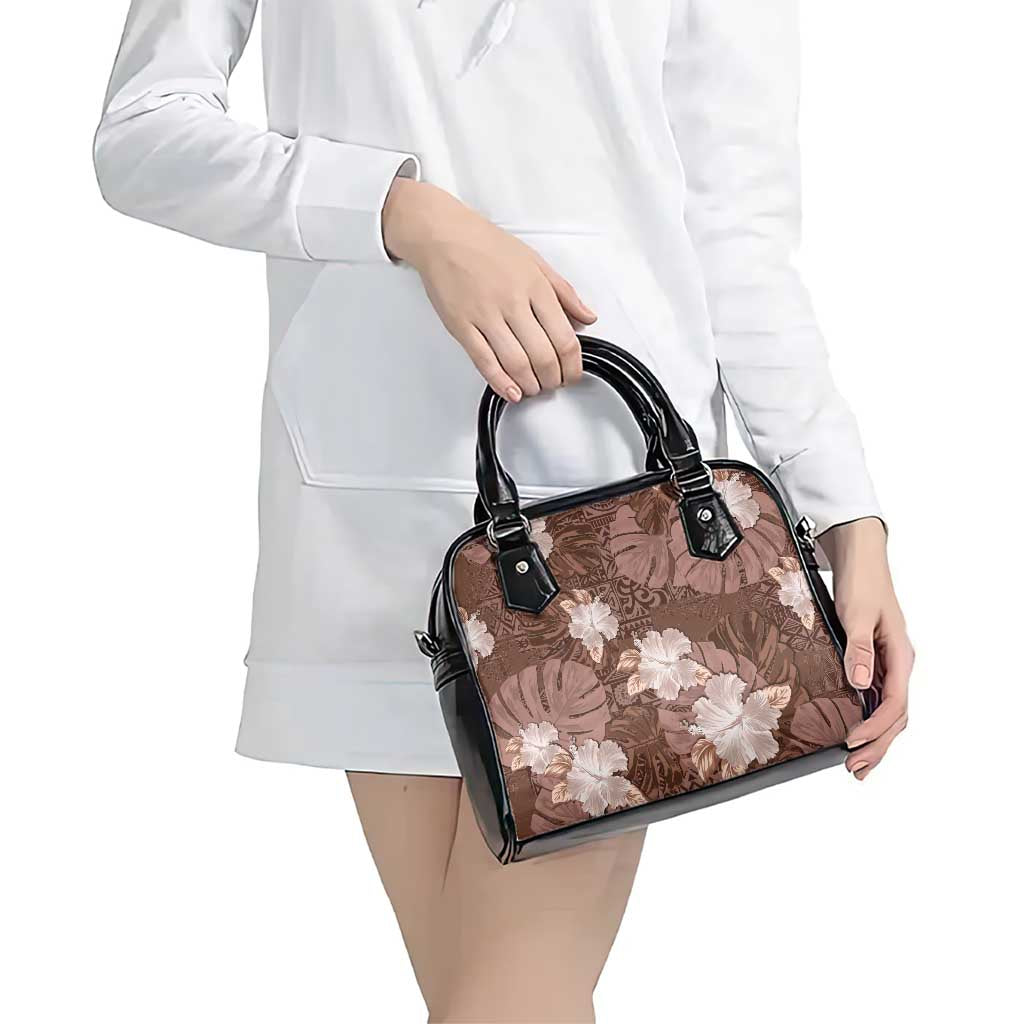 Hawaii Shoulder Handbag Brown Polynesian Monstera Patterns - Polynesian Pride