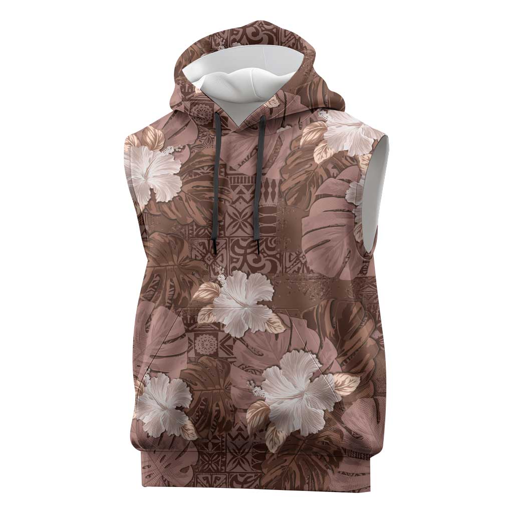 Hawaii Sleeveless Hoodie Brown Polynesian Monstera Patterns DT05 Brown - Polynesian Pride