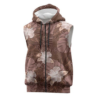 Hawaii Sleeveless Zip Hoodie Brown Polynesian Monstera Patterns DT05 Brown - Polynesian Pride