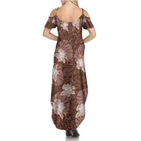 Hawaii Summer Maxi Dress Brown Polynesian Monstera Patterns - Polynesian Pride