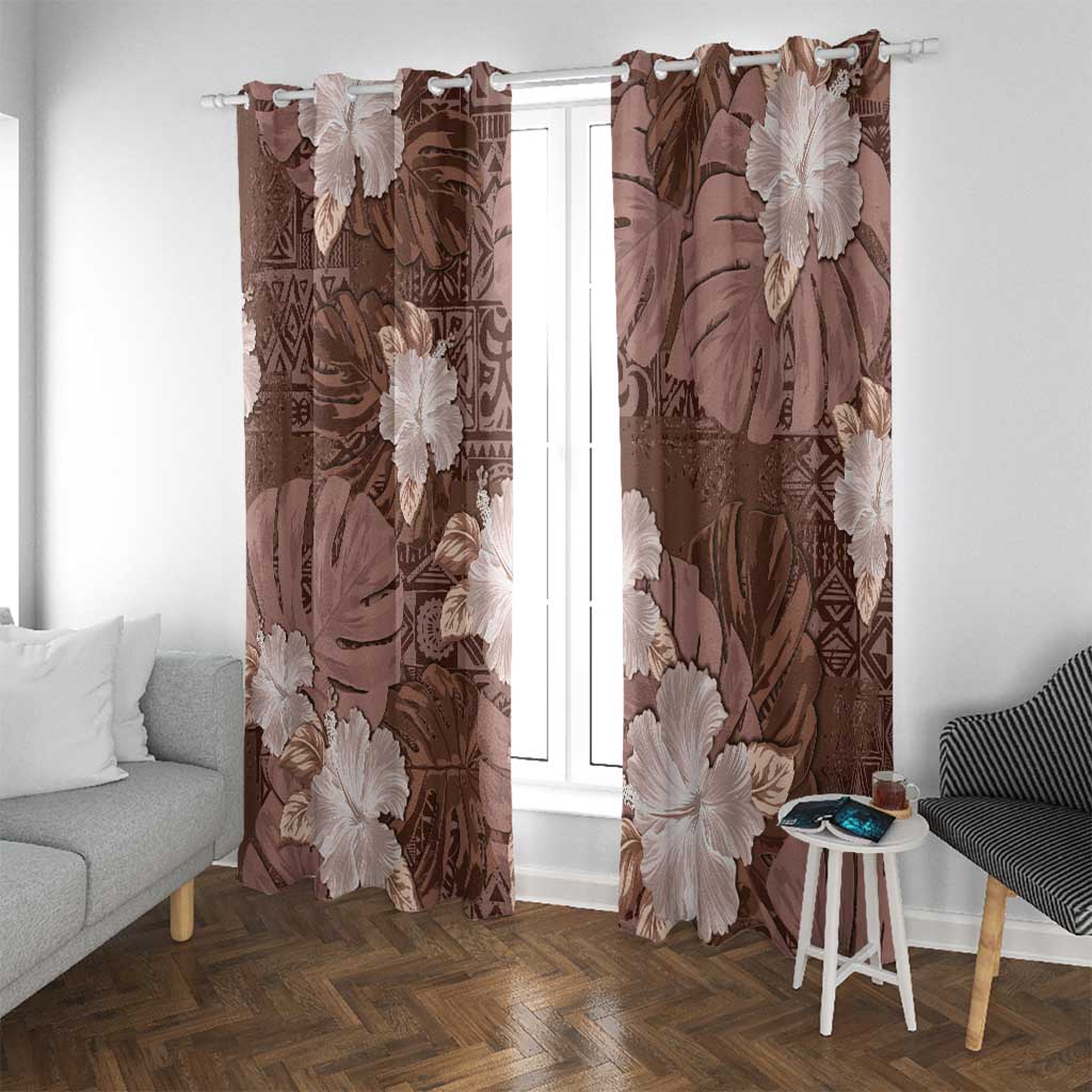 Hawaii Window Curtain Brown Polynesian Monstera Patterns DT05 With Grommets Brown - Polynesian Pride
