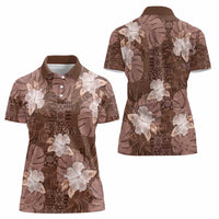 Hawaii Women Polo Shirt Brown Polynesian Monstera Patterns - Polynesian Pride