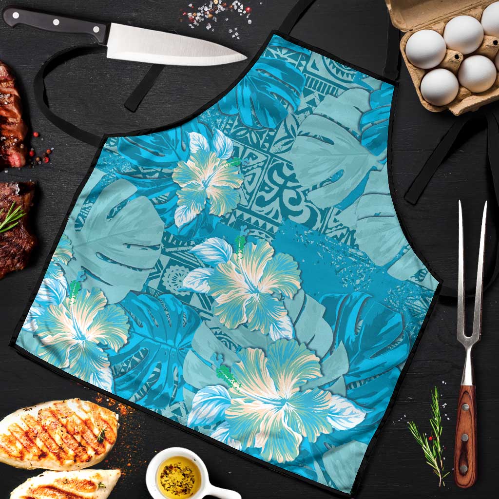 Hawaii Apron Teal Polynesian Monstera Patterns - Polynesian Pride
