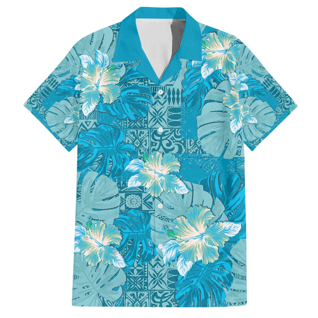 Hawaii Family Matching Long Sleeve Bodycon Dress and Hawaiian Shirt Teal Polynesian Monstera Patterns DT05 Dad's Shirt - Short Sleeve Teal - Polynesian Pride