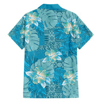 Hawaii Family Matching Long Sleeve Bodycon Dress and Hawaiian Shirt Teal Polynesian Monstera Patterns DT05 - Polynesian Pride