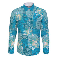 Hawaii Family Matching Long Sleeve Bodycon Dress and Hawaiian Shirt Teal Polynesian Monstera Patterns DT05 Dad's Shirt - Long Sleeve Teal - Polynesian Pride