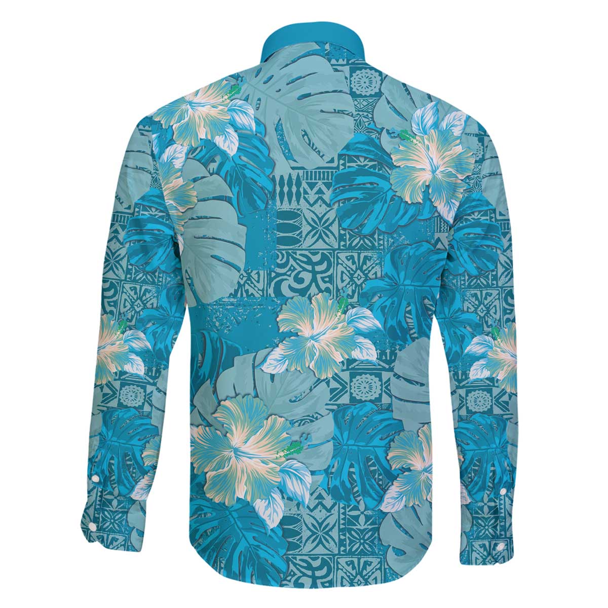 Hawaii Family Matching Off The Shoulder Long Sleeve Dress and Hawaiian Shirt Teal Polynesian Monstera Patterns DT05 - Polynesian Pride