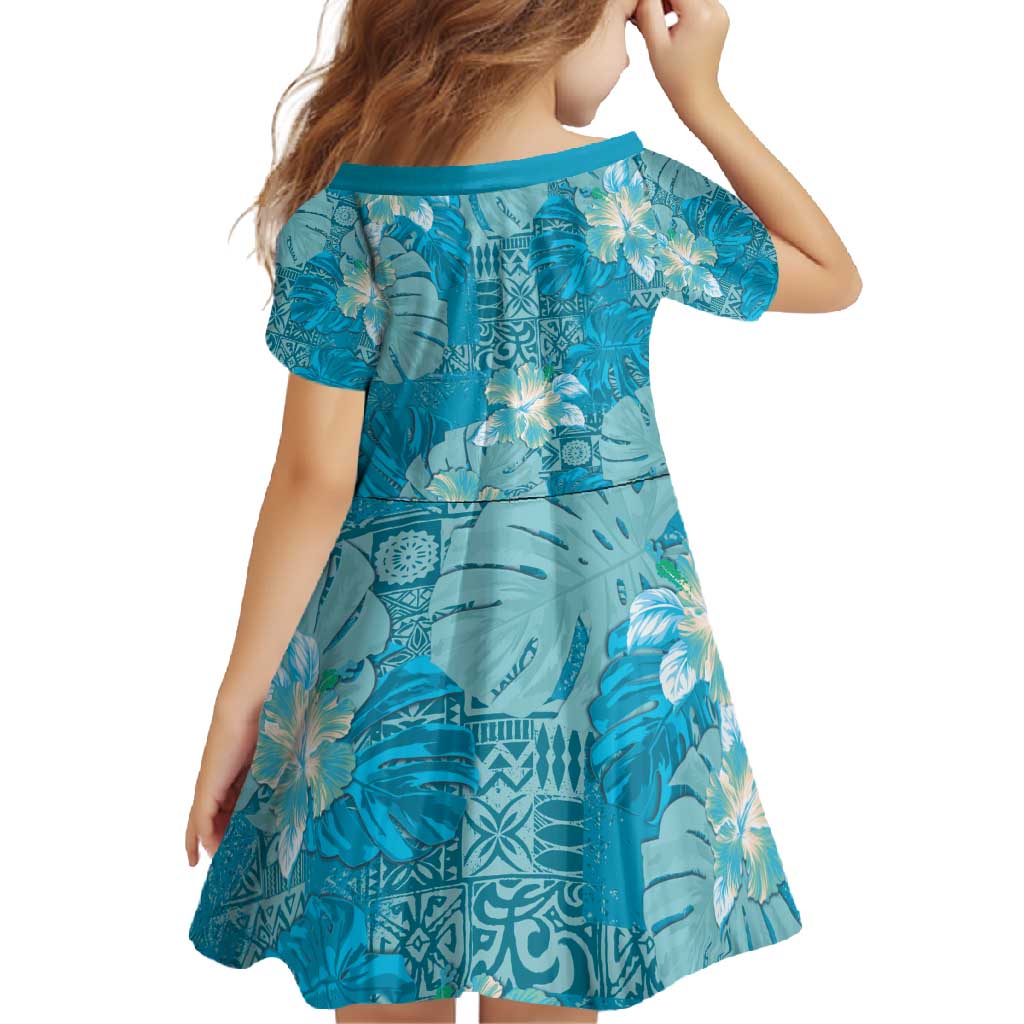 Hawaii Family Matching Short Sleeve Bodycon Dress and Hawaiian Shirt Teal Polynesian Monstera Patterns DT05 - Polynesian Pride