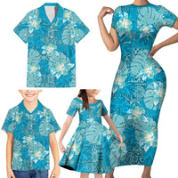 Hawaii Family Matching Short Sleeve Bodycon Dress and Hawaiian Shirt Teal Polynesian Monstera Patterns DT05 - Polynesian Pride