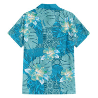 Hawaii Family Matching Short Sleeve Bodycon Dress and Hawaiian Shirt Teal Polynesian Monstera Patterns DT05 - Polynesian Pride