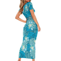 Hawaii Family Matching Short Sleeve Bodycon Dress and Hawaiian Shirt Teal Polynesian Monstera Patterns DT05 - Polynesian Pride