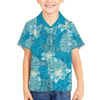 Hawaii Family Matching Short Sleeve Bodycon Dress and Hawaiian Shirt Teal Polynesian Monstera Patterns DT05 Son's Shirt Teal - Polynesian Pride