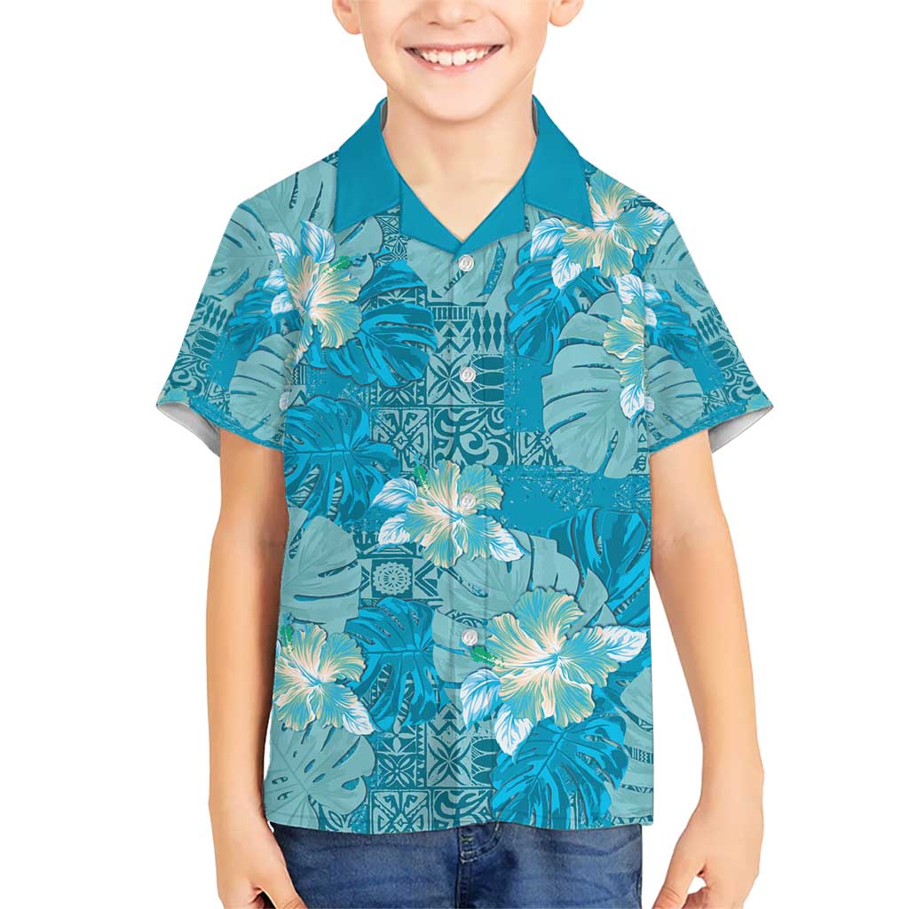 Hawaii Kid Hawaiian Shirt Teal Polynesian Monstera Patterns DT05 Kid Teal - Polynesian Pride