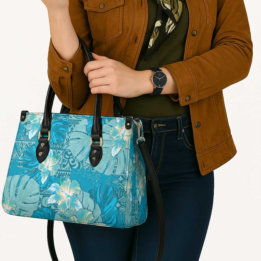 Hawaii Leather Bag Teal Polynesian Monstera Patterns - Polynesian Pride