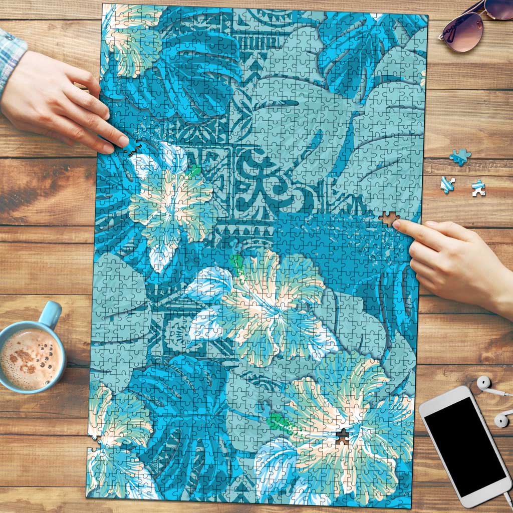 Hawaii Puzzle Teal Polynesian Monstera Patterns - Polynesian Pride