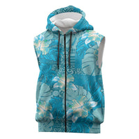 Hawaii Sleeveless Zip Hoodie Teal Polynesian Monstera Patterns DT05 Teal - Polynesian Pride