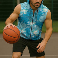 Hawaii Sleeveless Zip Hoodie Teal Polynesian Monstera Patterns DT05 - Polynesian Pride