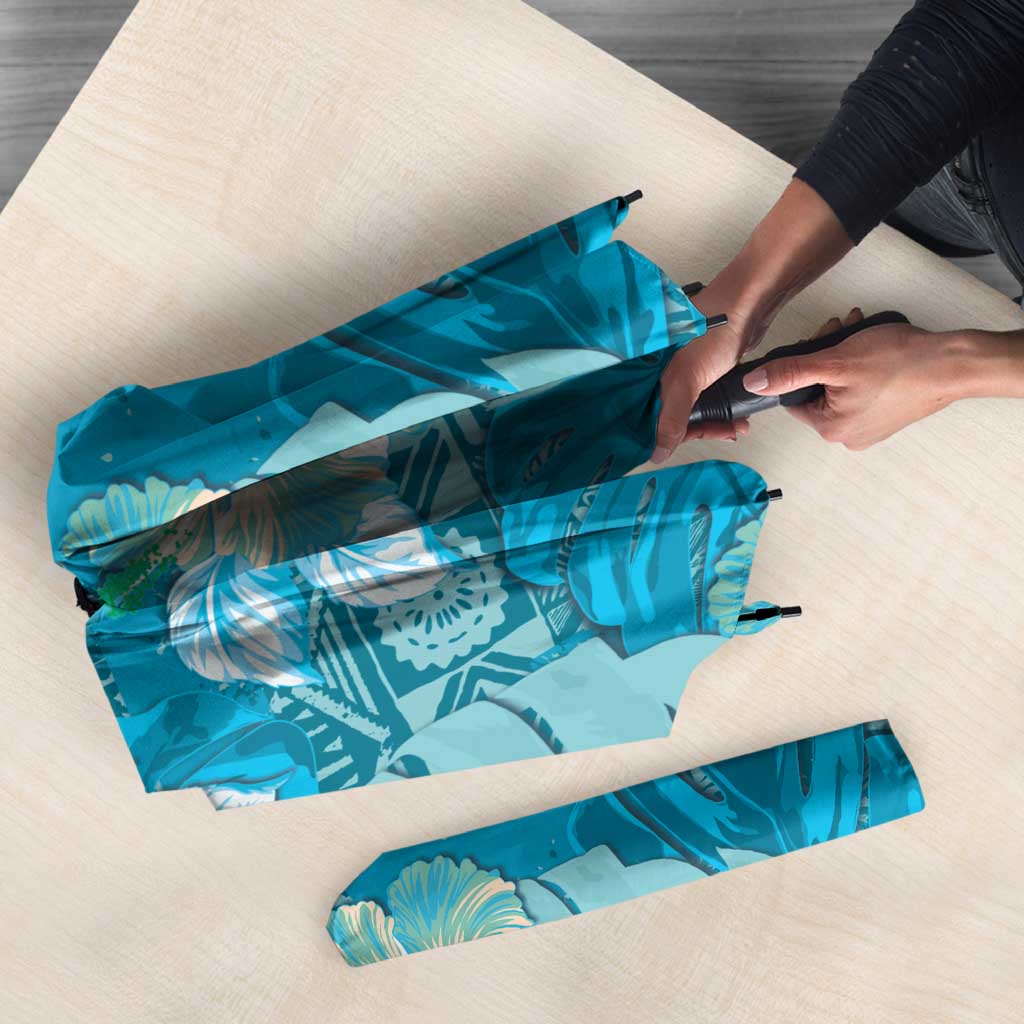 Hawaii Umbrella Teal Polynesian Monstera Patterns - Polynesian Pride