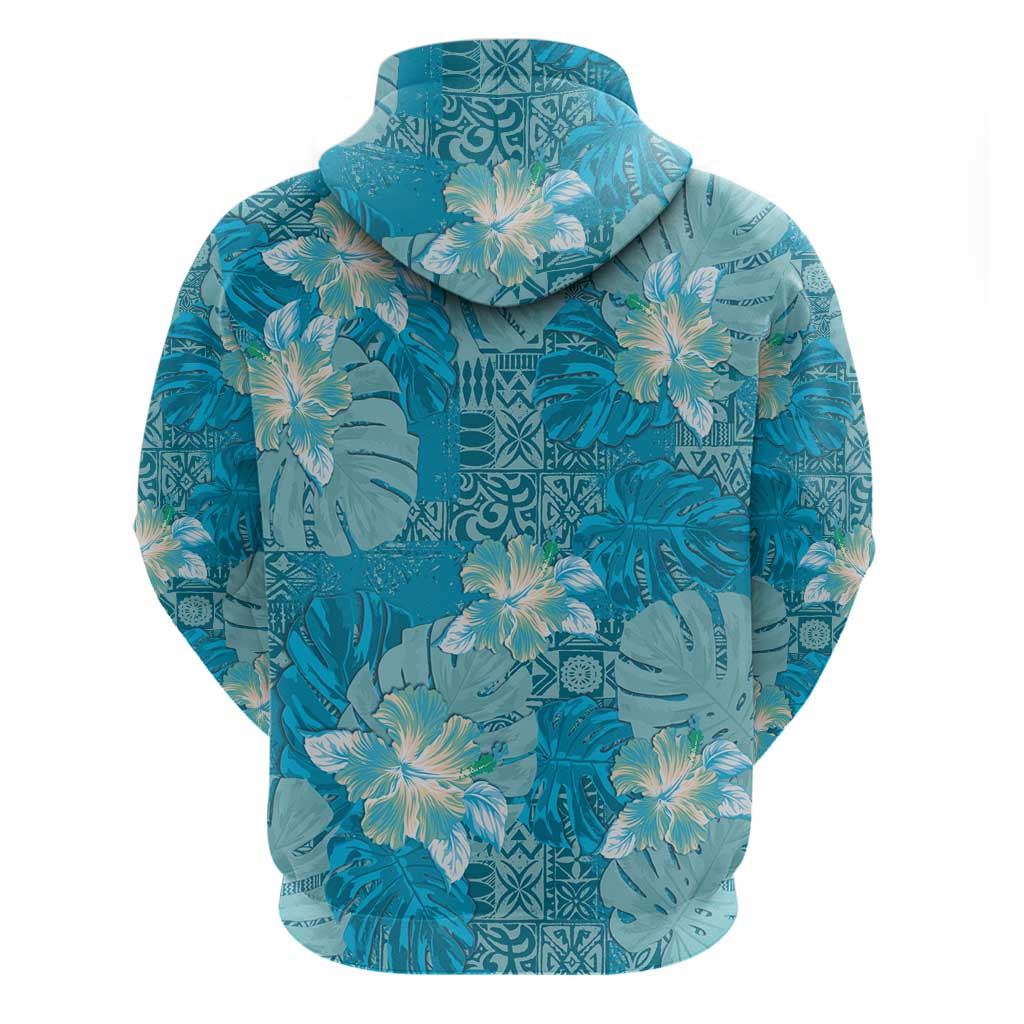 Hawaii Zip Hoodie Teal Polynesian Monstera Patterns DT05 - Polynesian Pride