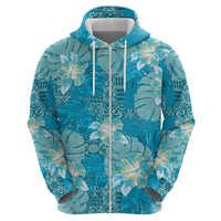 Hawaii Zip Hoodie Teal Polynesian Monstera Patterns DT05 - Polynesian Pride