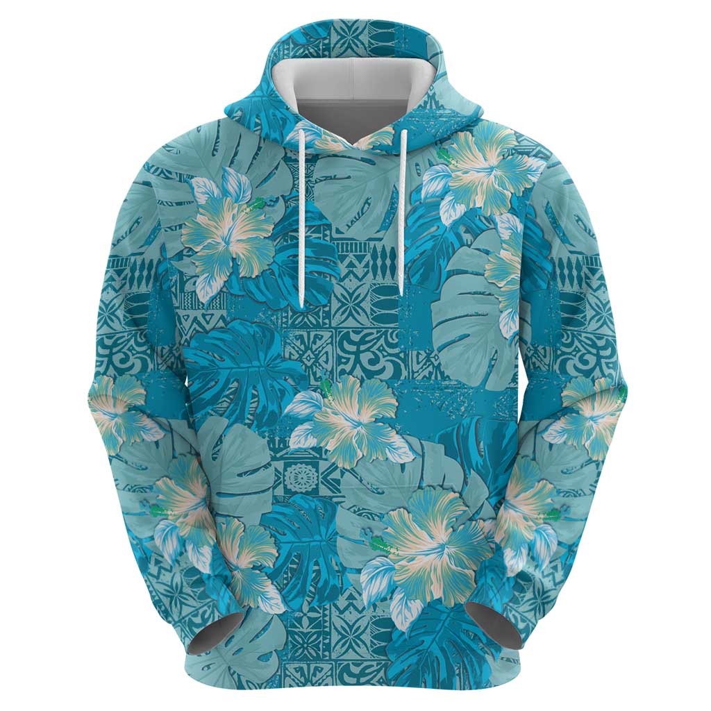 Hawaii Zip Hoodie Teal Polynesian Monstera Patterns DT05 - Polynesian Pride