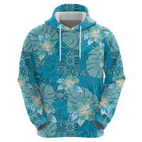 Hawaii Zip Hoodie Teal Polynesian Monstera Patterns DT05 - Polynesian Pride