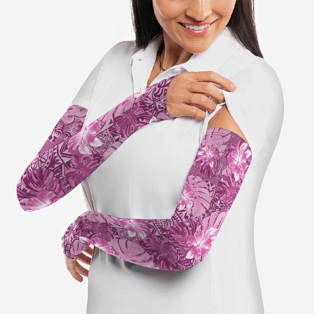 Hawaii Arm Sleeves Magenta Polynesian Monstera Patterns - Polynesian Pride