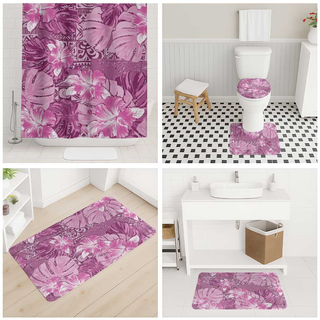 Hawaii Bathroom Set Magenta Polynesian Monstera Patterns - Polynesian Pride