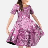 Hawaii Family Matching Long Sleeve Bodycon Dress and Hawaiian Shirt Magenta Polynesian Monstera Patterns DT05 Daughter's Dress Magenta - Polynesian Pride